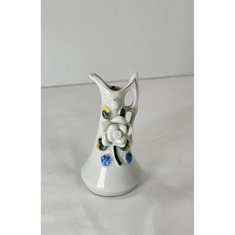 VTG MCM Occupied Japan‎ Mini Pitcher Vase 3D Rose Hand Painted 3.5